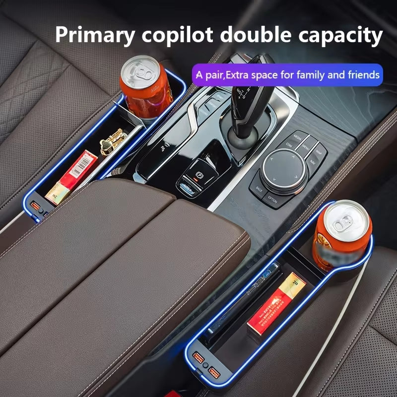 Car Seat Gap Filler Cup Holder Color Change Changing LED Car Crevice Storage Organizer Box with 2USB Charger Car Accessories
