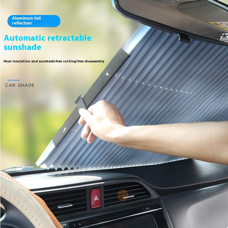 Automatic Retractable Sunshade Sun Protection Front Windscreen Car Sunshade Windproof Summer Car Sunshade