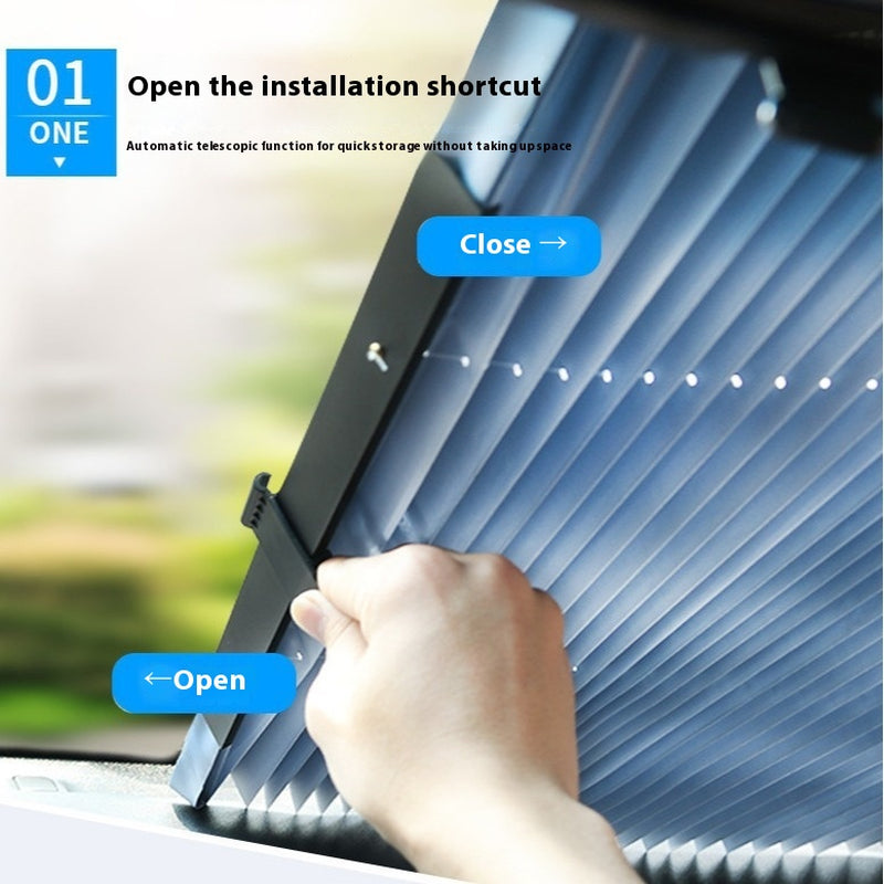 Automatic Retractable Sunshade Sun Protection Front Windscreen Car Sunshade Windproof Summer Car Sunshade
