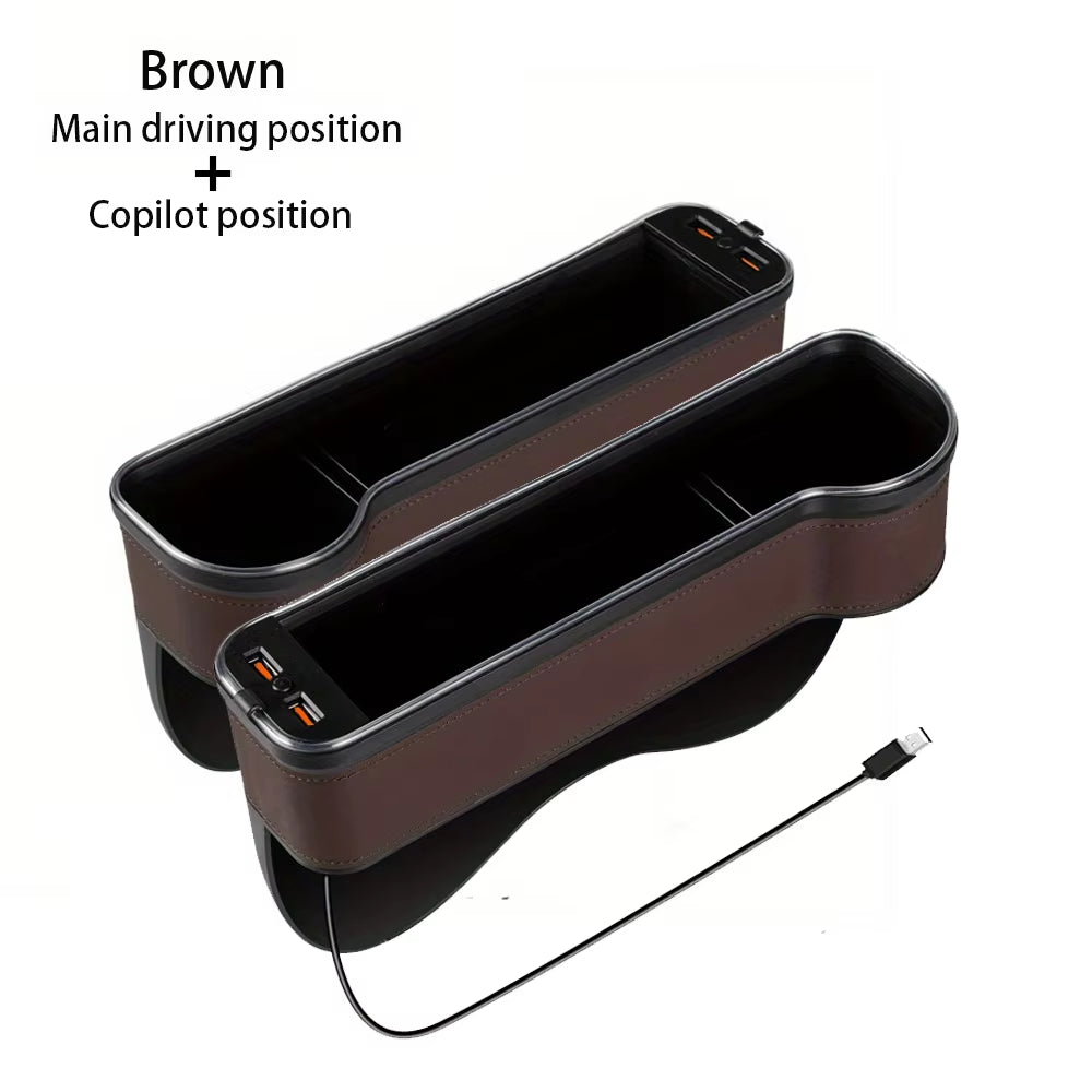 Car Seat Gap Filler Cup Holder Color Change Changing LED Car Crevice Storage Organizer Box with 2USB Charger Car Accessories