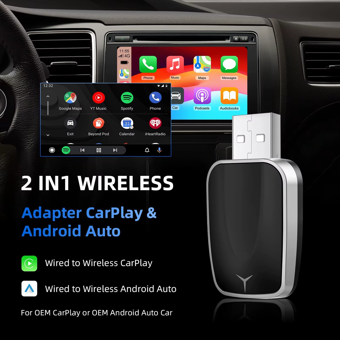 Wireless Carplay Adapter Converts Wired to Wireless Carplay Adapter for Iphone Wireless Control Plug & Play Carplay