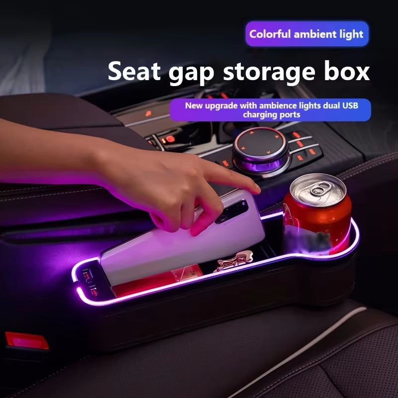 Car Seat Gap Filler Cup Holder Color Change Changing LED Car Crevice Storage Organizer Box with 2USB Charger Car Accessories
