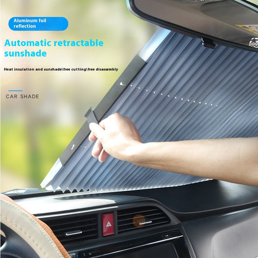 Automatic Retractable Sunshade Sun Protection Front Windscreen Car Sunshade Windproof Summer Car Sunshade