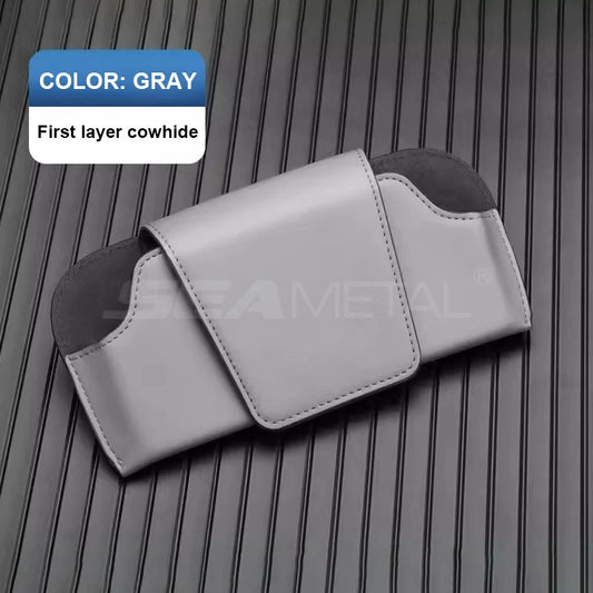 SEAMETAL Suede/Cowhide Car Sun Visor Glasses Holder Magnetic Clip Type Sunglasses Storage Box Glasses Case Eyeglasses Organizer
