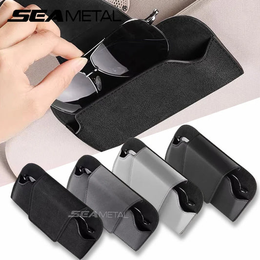 SEAMETAL Suede/Cowhide Car Sun Visor Glasses Holder Magnetic Clip Type Sunglasses Storage Box Glasses Case Eyeglasses Organizer
